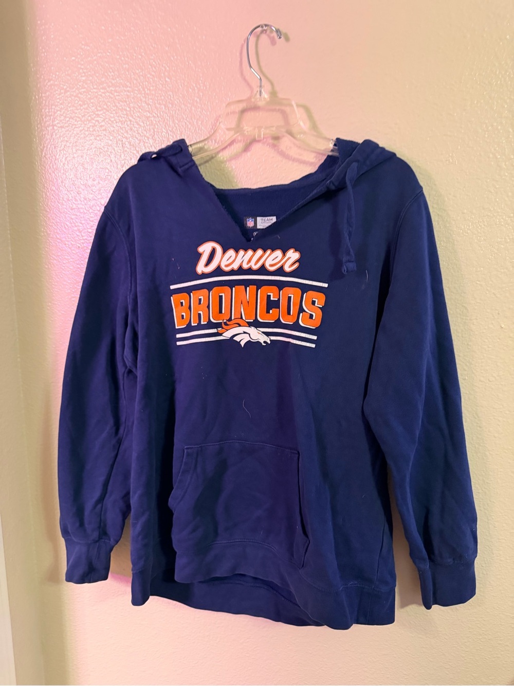 Team Apparel Navy Denver Broncos Pullover Hoodie with Orange & White Logo